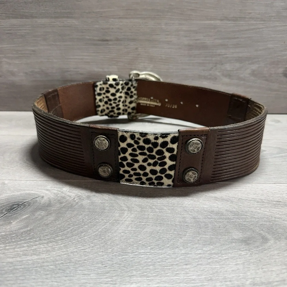 Doppia Italy Leopard Haircalf Leather Belt Western Buckle Sz 70/28